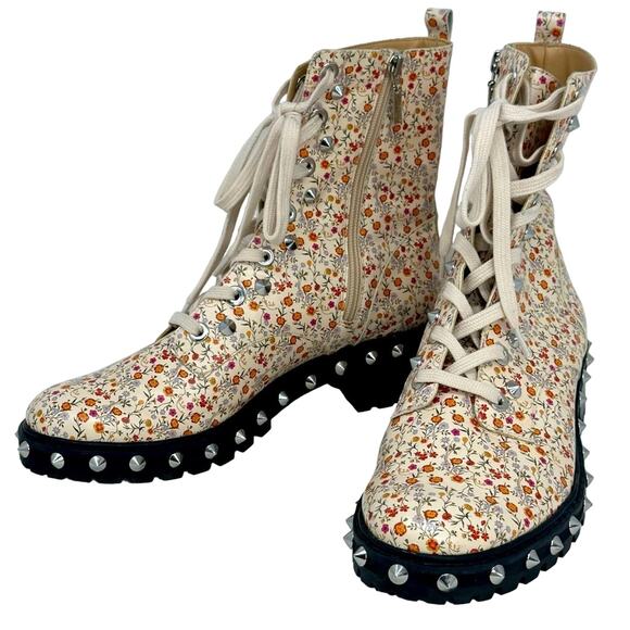 Schutz Andrea Lace Up Studded Floral Combat Boots - Picture 2 of 15